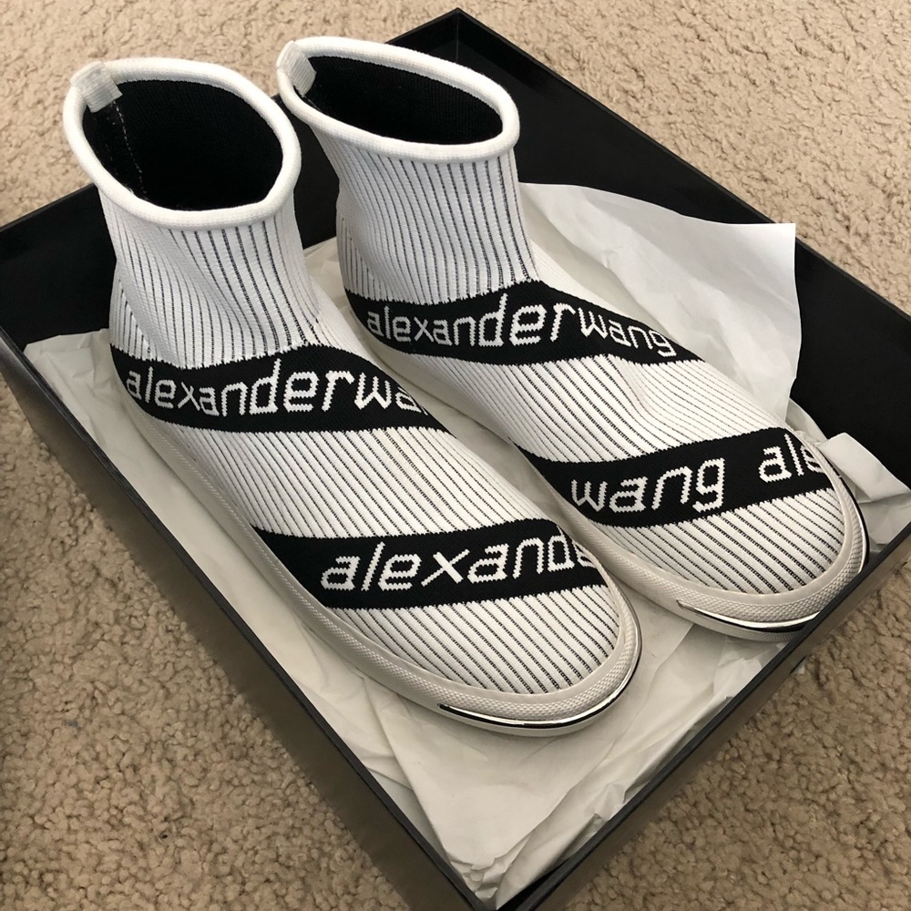 Alexander Wang Pia Logo Knit Sneakers - White